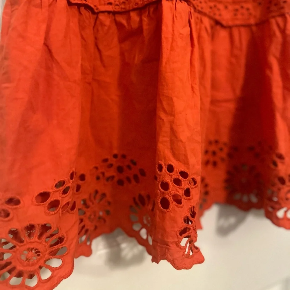 Free People Rust Orange Lace-Up Eyelet Mini Dress